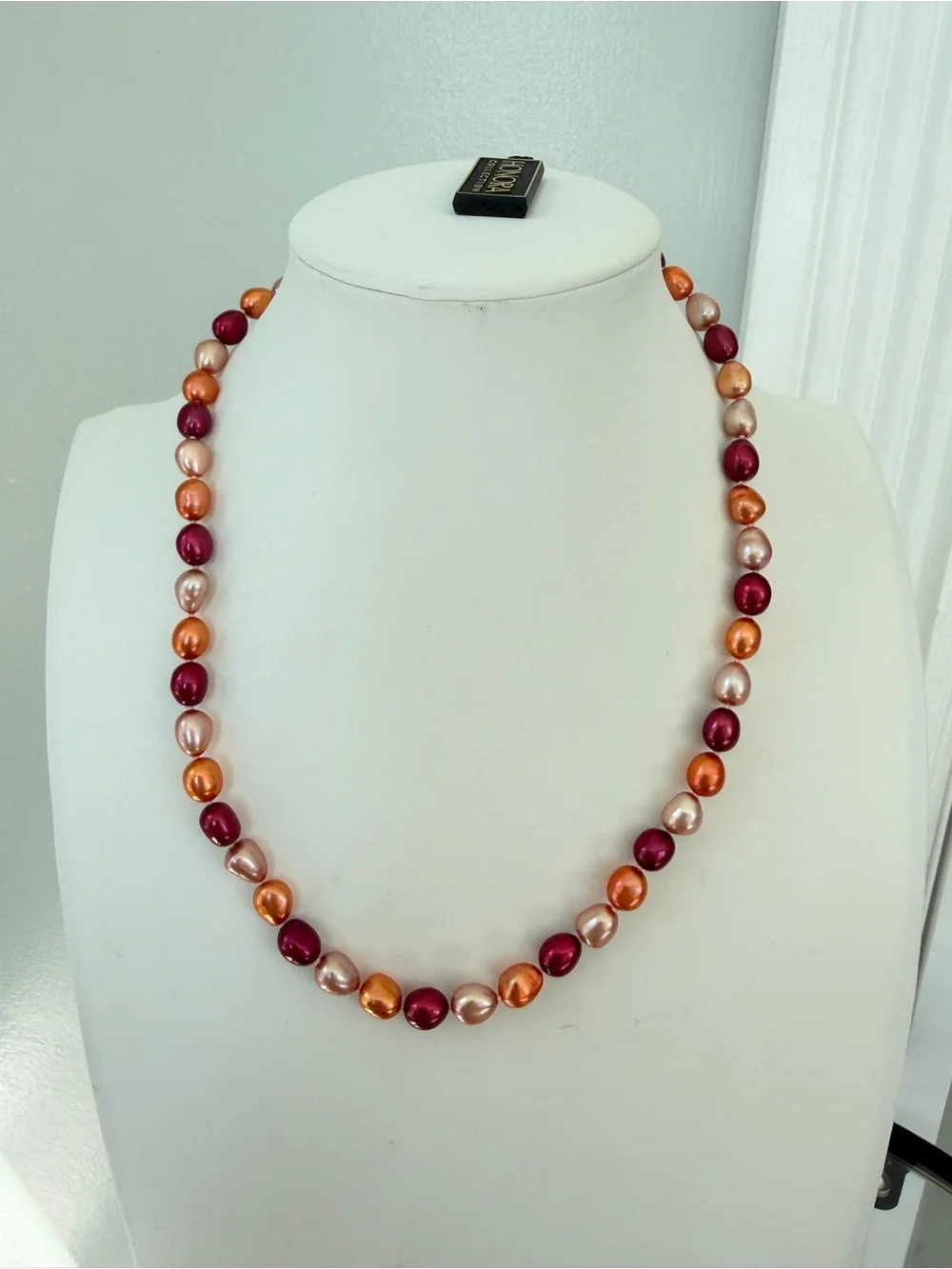 NWT Honora 17” red, orange, champagne dyed freshwater pearl necklace w/ 925!